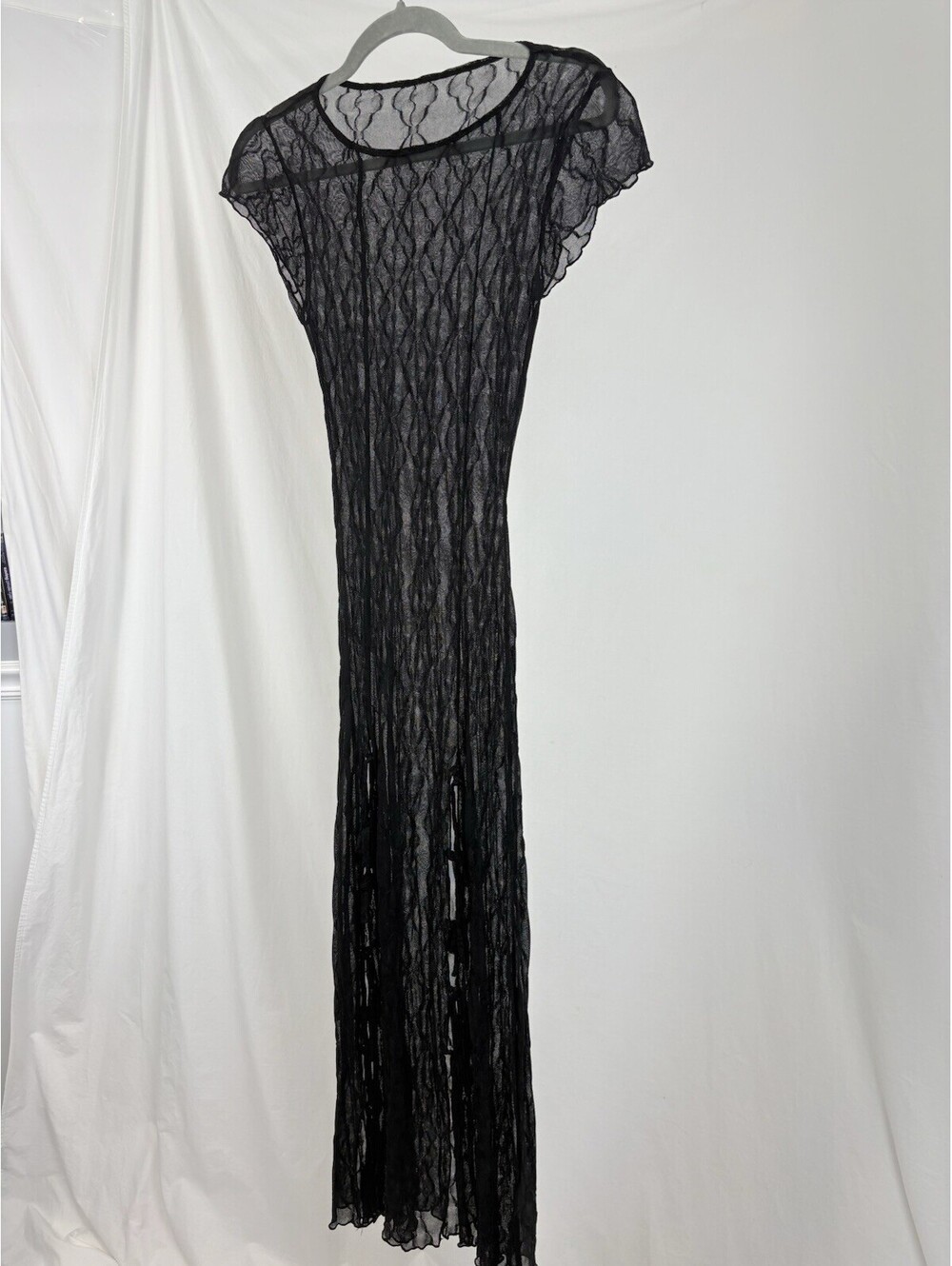 NWOT Find Me Now Second Skin Black Sheer Tassel Bow Slit Maxi Dress Size XS - Picture 6 of 9